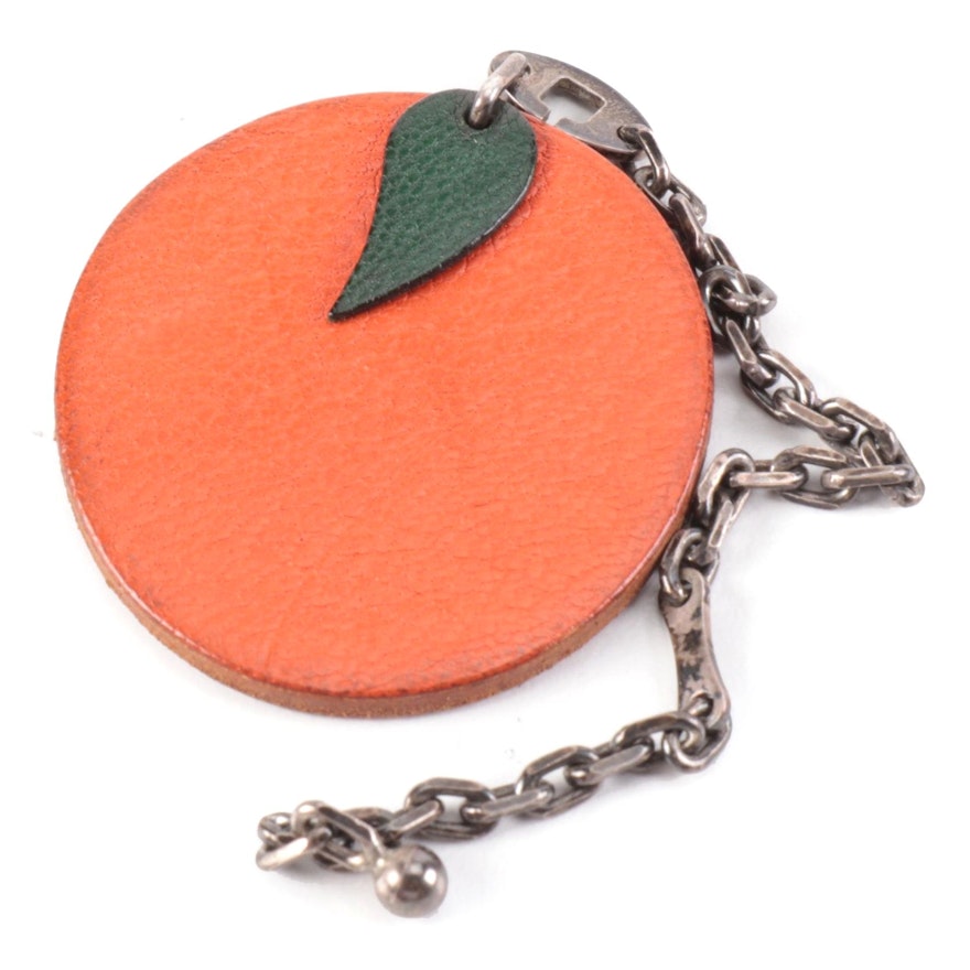 Hermès Orange Charm Keychain in Chevre Mysore Leather