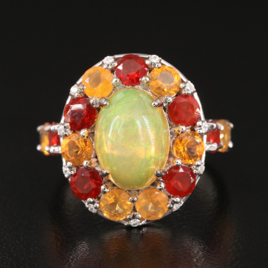 Sterling Opal Halo Ring