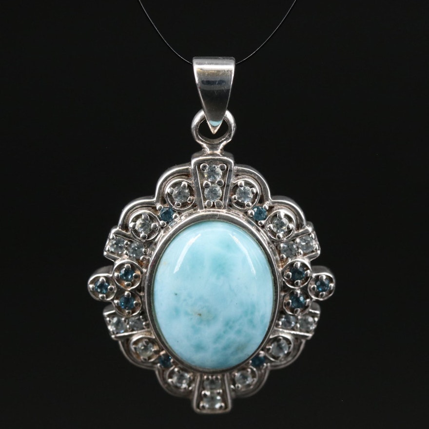 Sterling Silver Larimar and Topaz Pendant