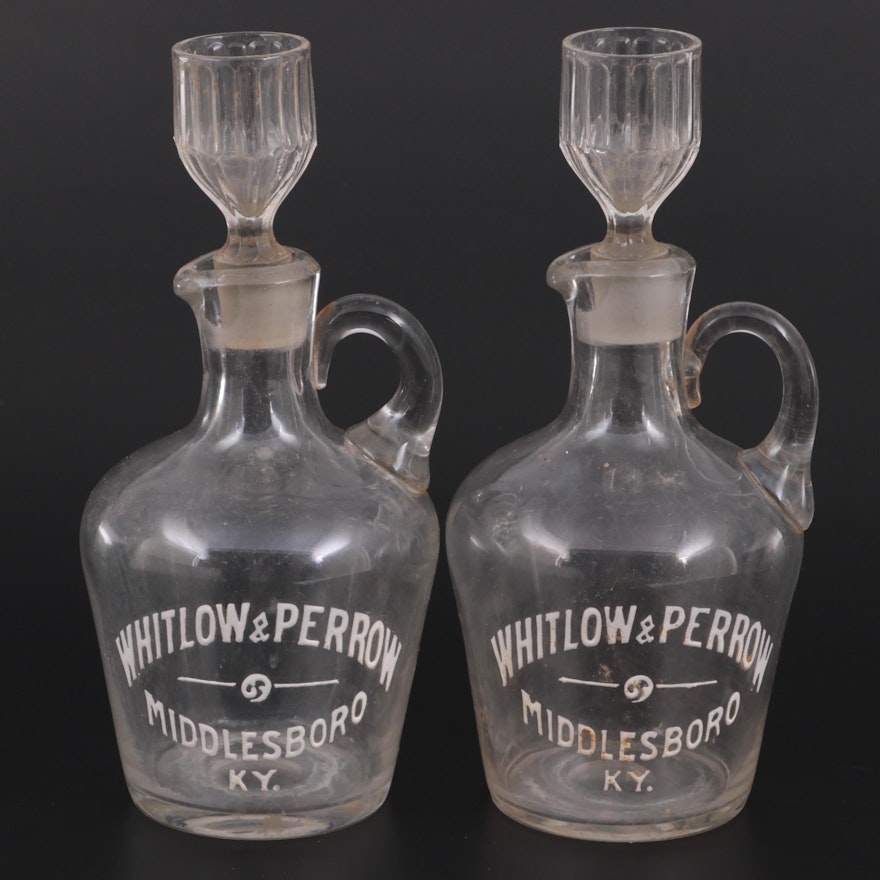 Whitlow & Perrow Bourbon Whiskey Glass Bottles,  Early to Mid 20th Century