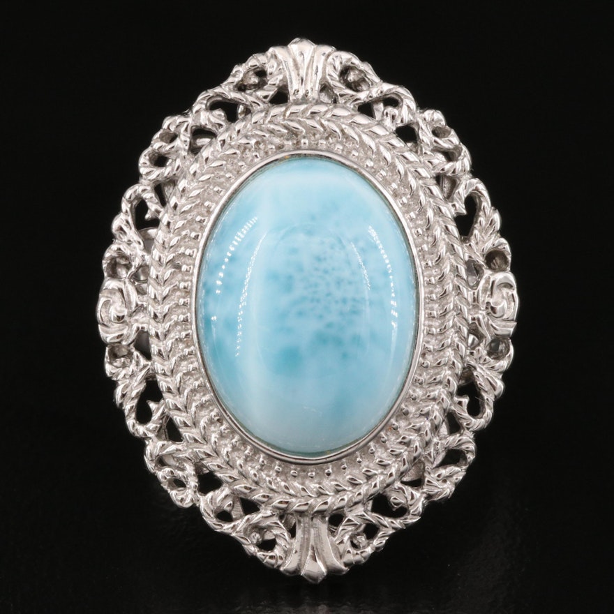 Sterling Oval Larimar Cabochon Ring