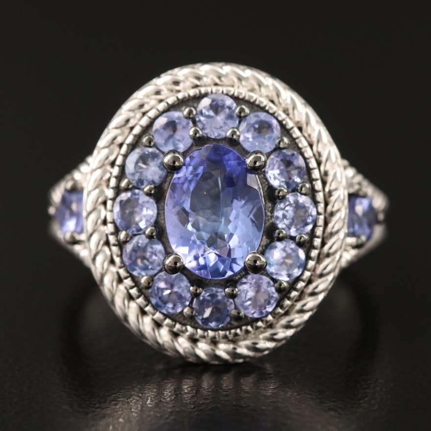 Sterling Silver Tanzanite Cluster Ring