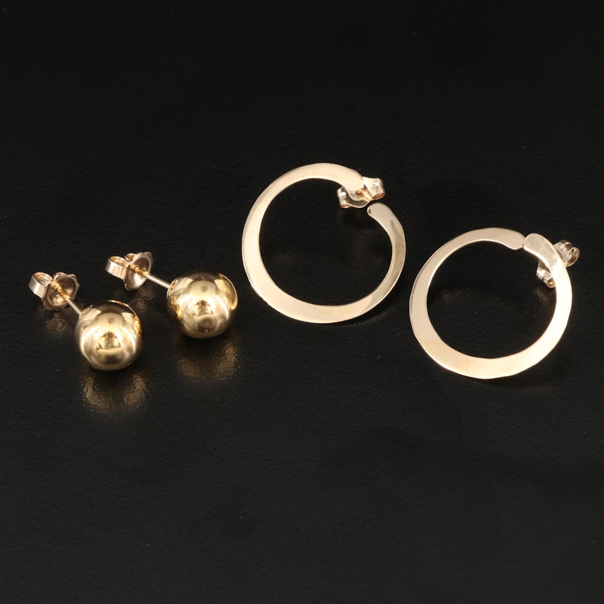 14K Hoop and Sphere Stud Earrings