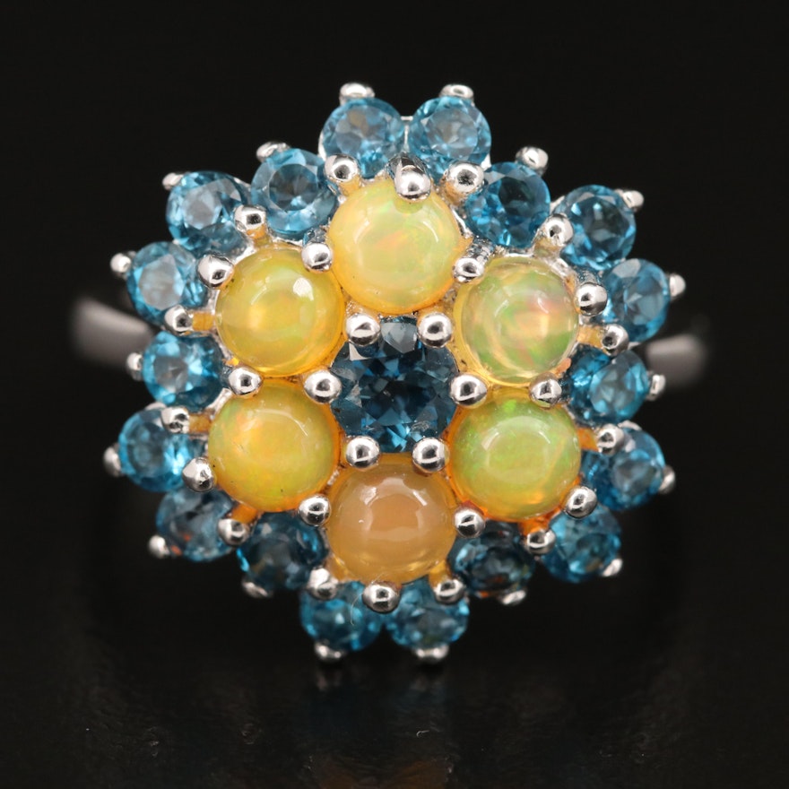 Sterling Opal and London Blue Topaz Ring