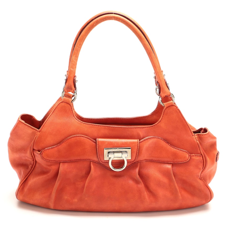 Salvatore Ferragamo Gancini Shoulder Bag in Orange Leather