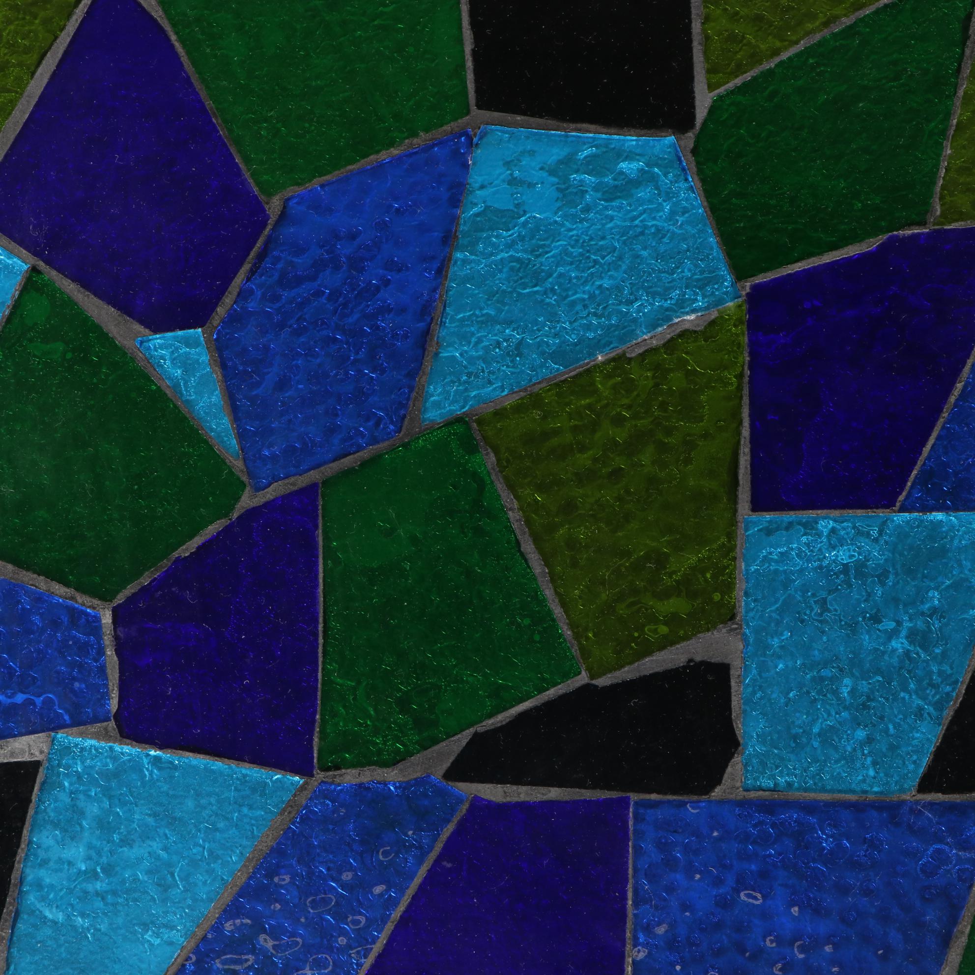 Jon Matin Mosaic Glass Top Walnut Nesting Tables, Mid-20th Century