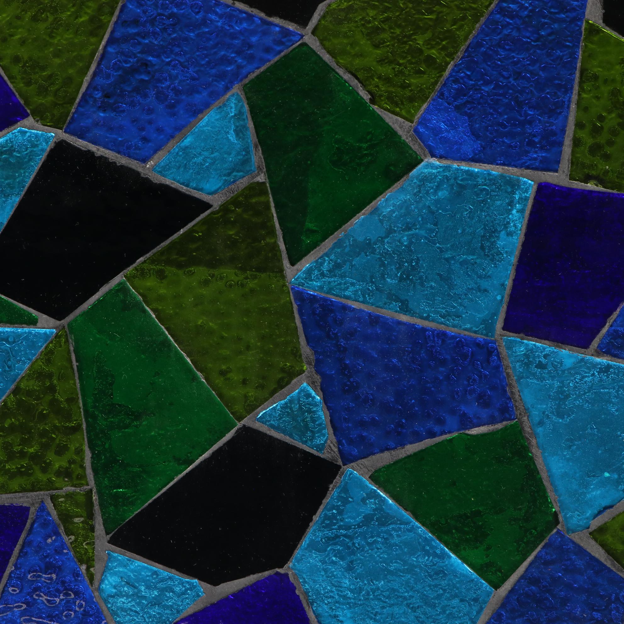 Jon Matin Mosaic Glass Top Walnut Nesting Tables, Mid-20th Century