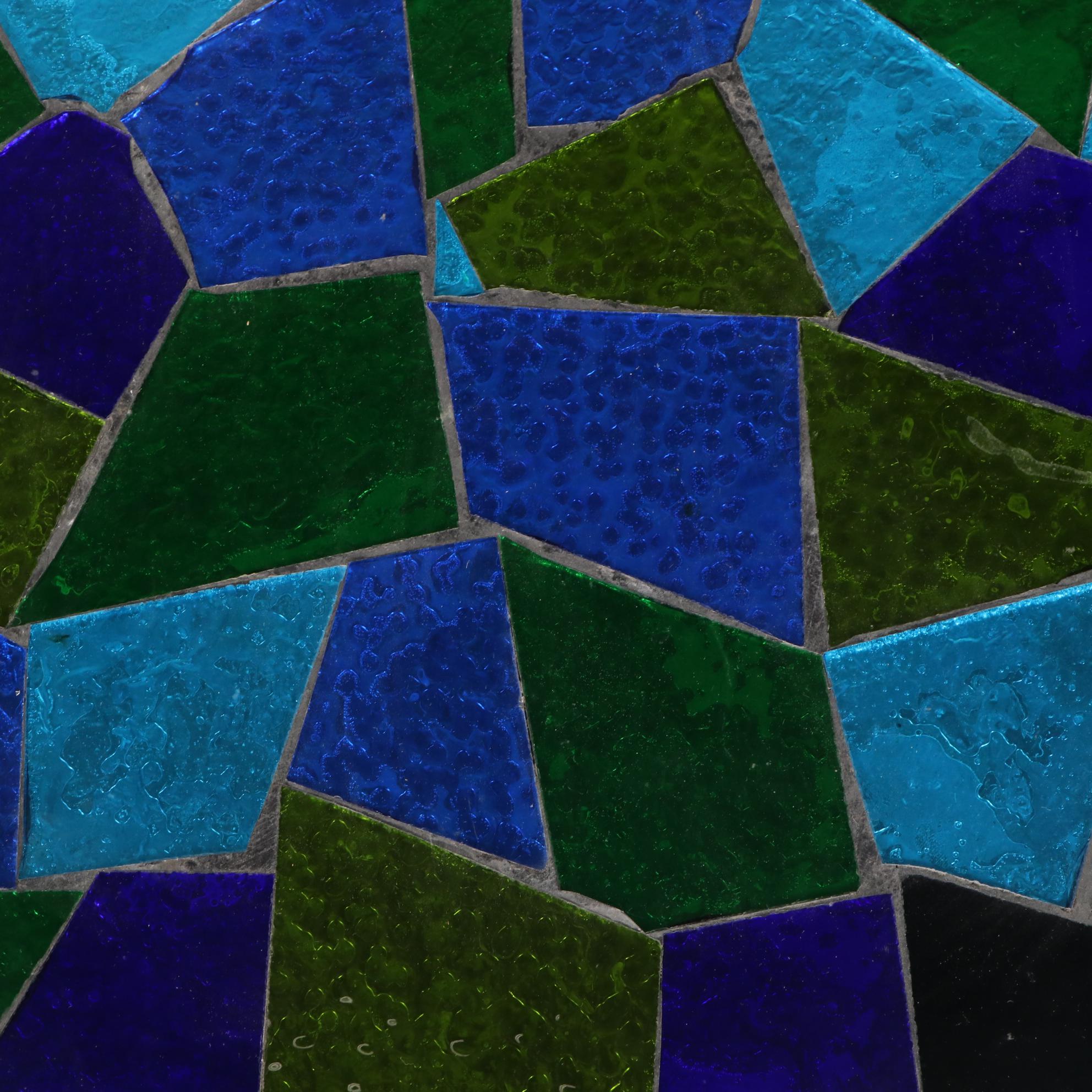 Jon Matin Mosaic Glass Top Walnut Nesting Tables, Mid-20th Century