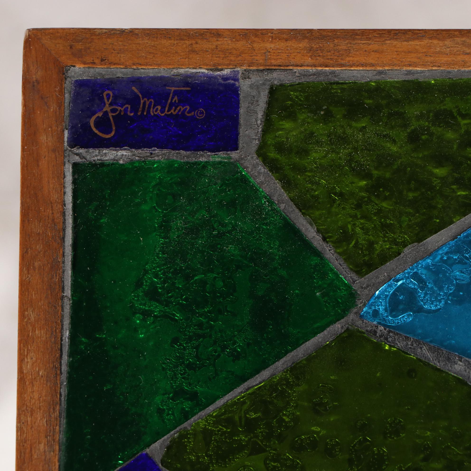 Jon Matin Mosaic Glass Top Walnut Nesting Tables, Mid-20th Century