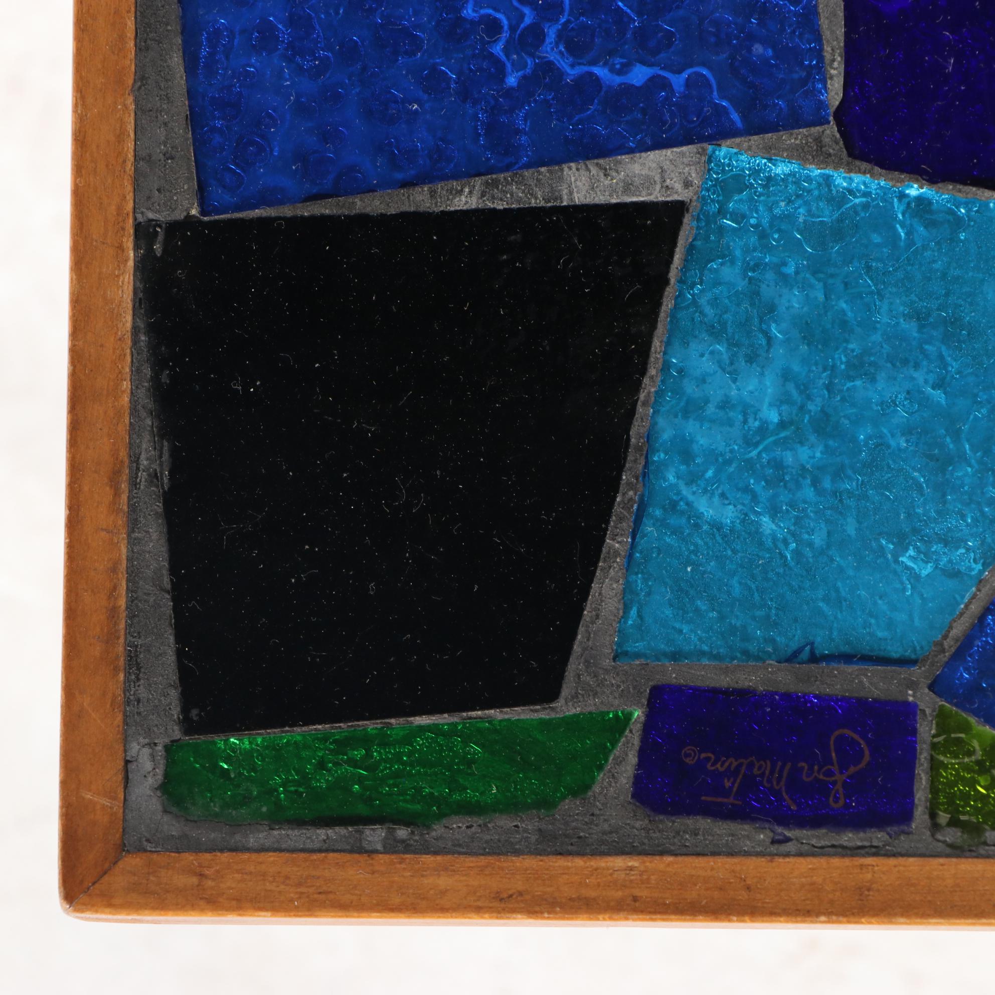 Jon Matin Mosaic Glass Top Walnut Nesting Tables, Mid-20th Century
