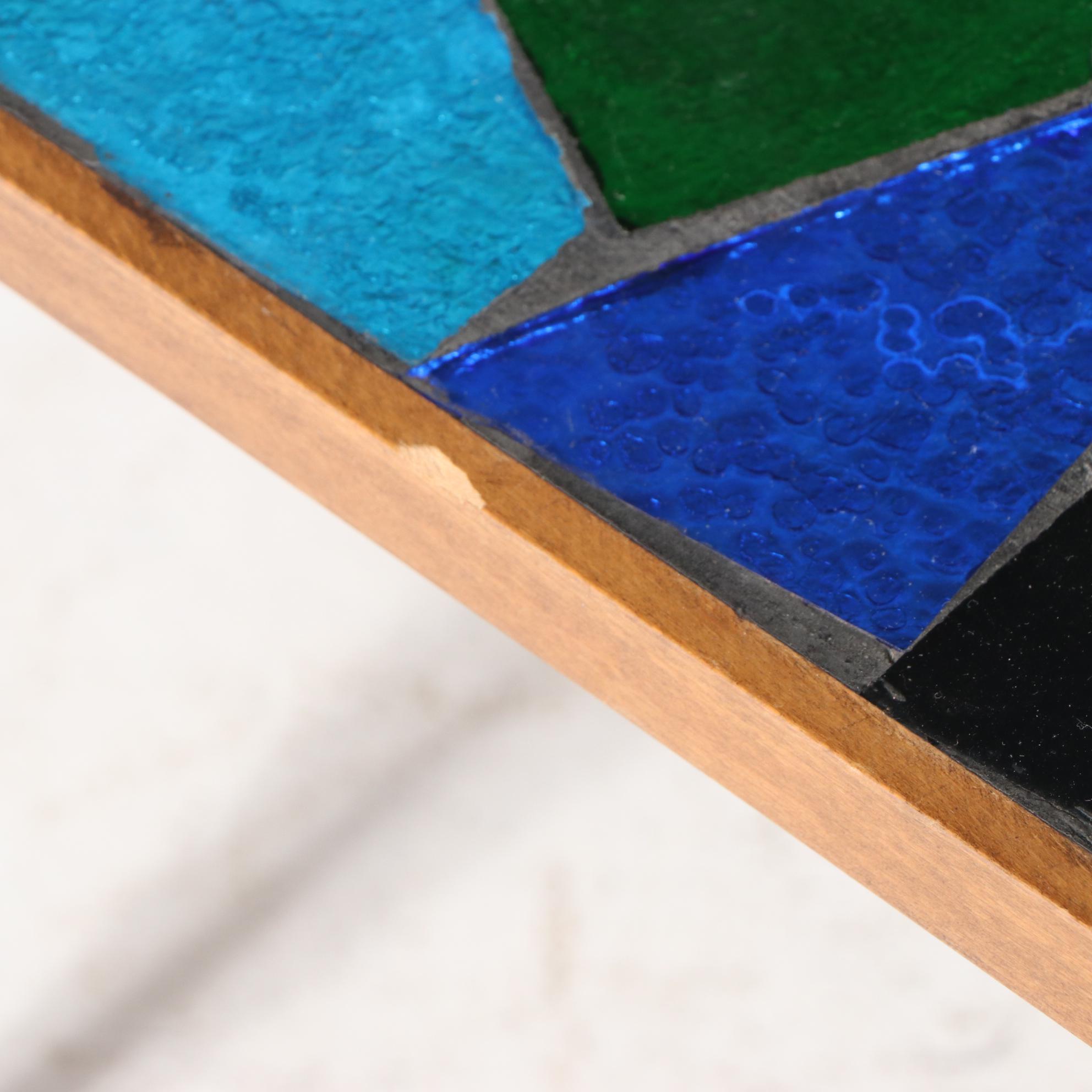 Jon Matin Mosaic Glass Top Walnut Nesting Tables, Mid-20th Century