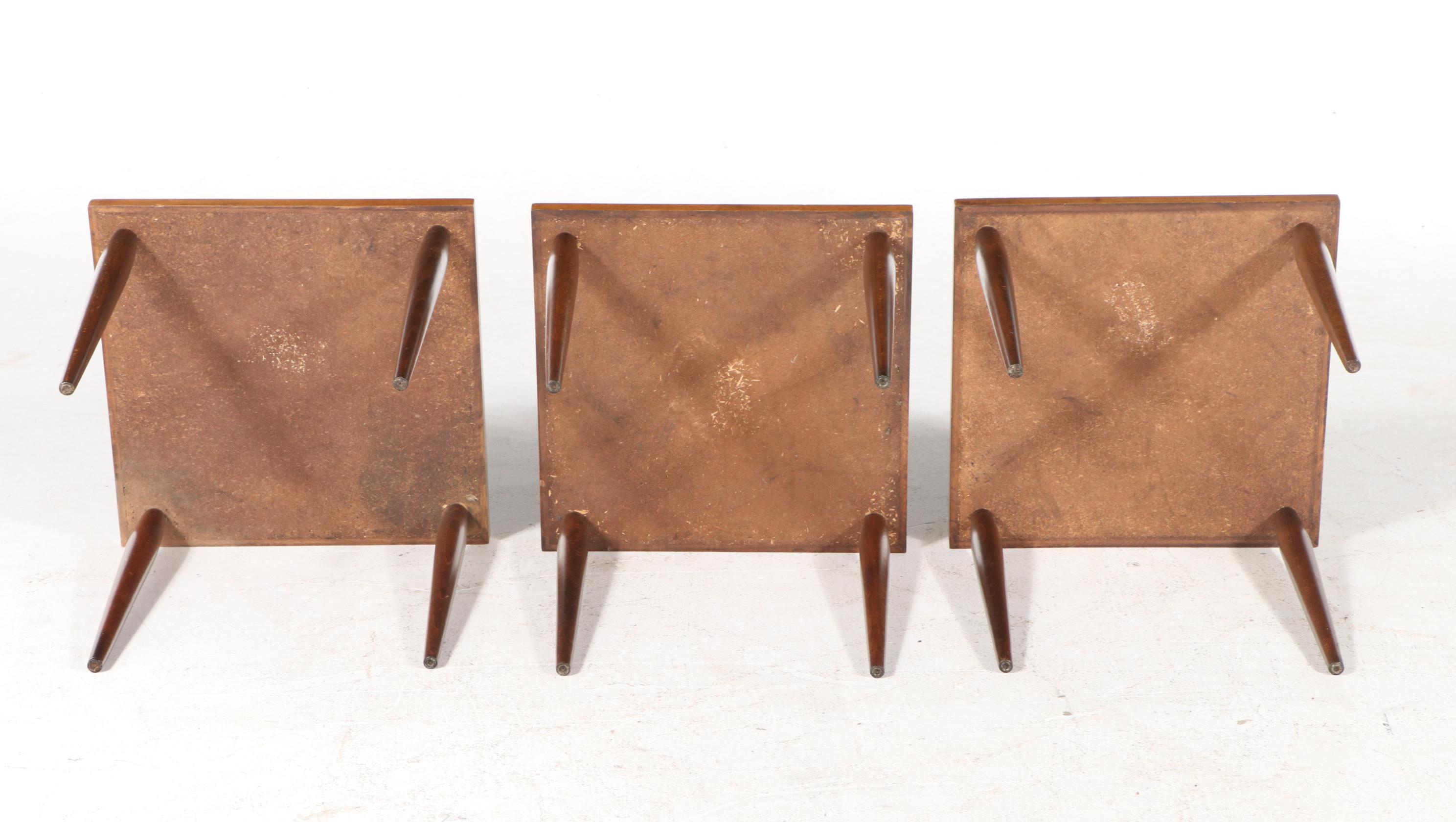 Jon Matin Mosaic Glass Top Walnut Nesting Tables, Mid-20th Century