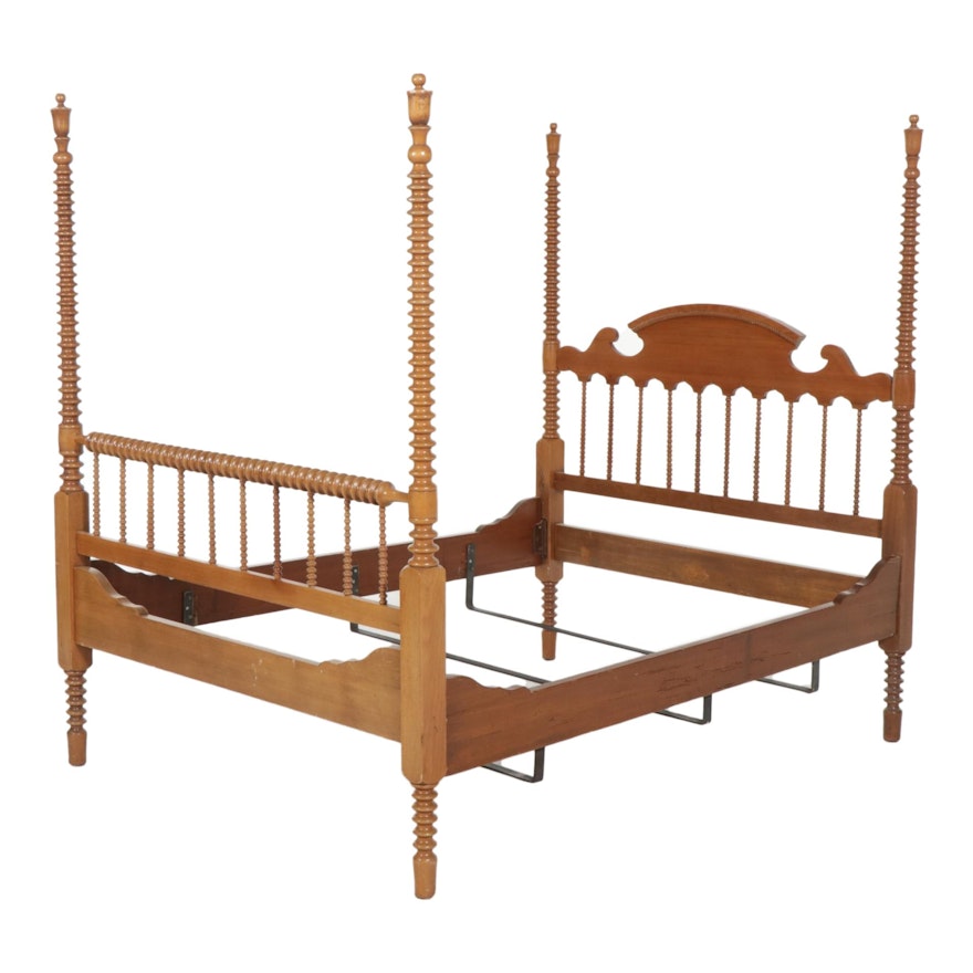 Spindle-Turned Walnut Full Size Four-Post Bed Frame, Early 20th Century