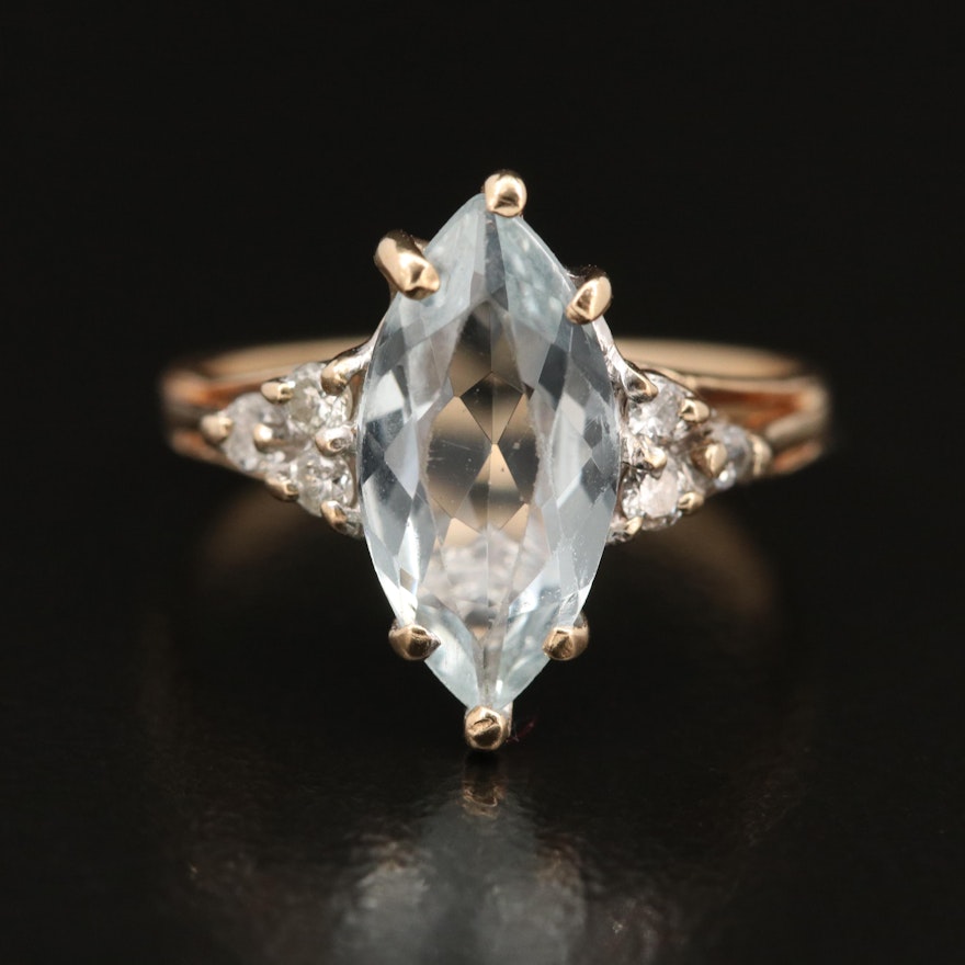 10K Aquamarine and Diamond Ring