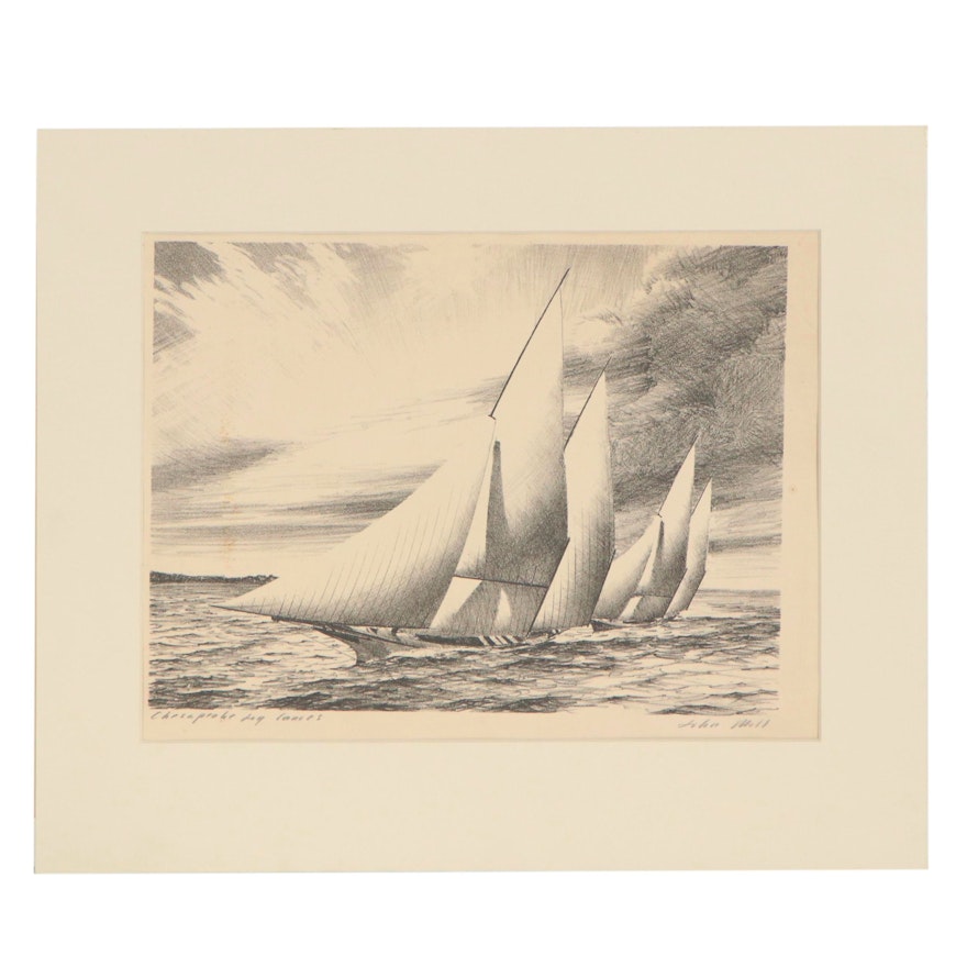 John Moll Lithograph "Chesapeake Bay Canoes"