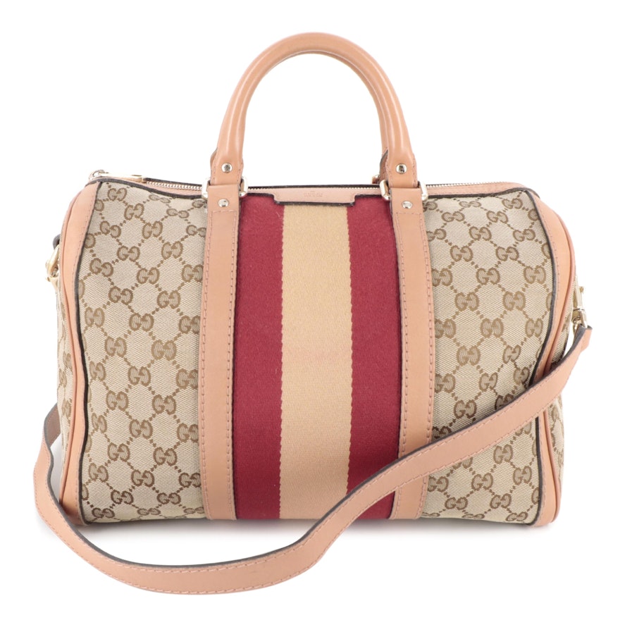 Gucci Web GG Canvas and Leather Convertible Boston Bag
