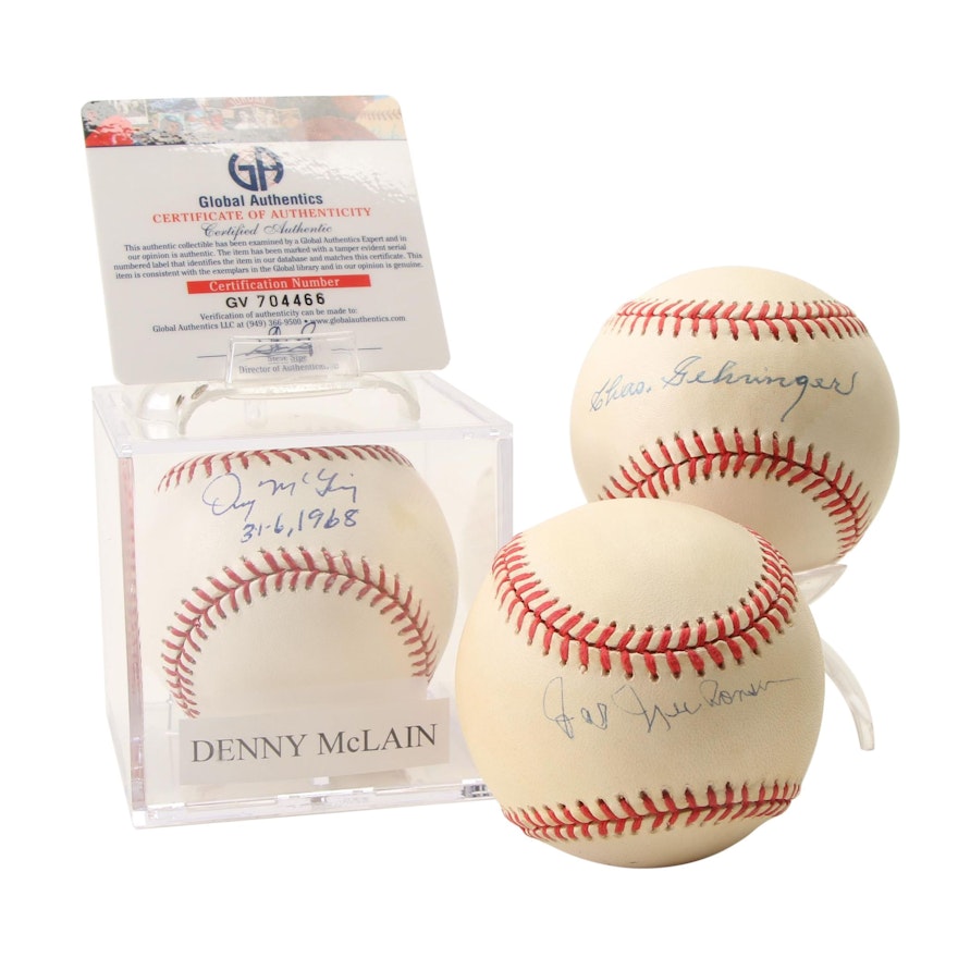 Denny McLain, Chas Gehringer, and Hal Newhouser Signed Official Baseballs
