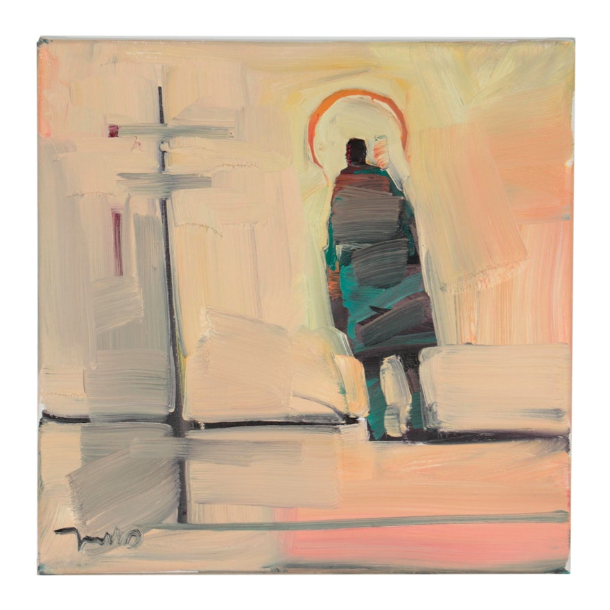 Jose Trujillo Oil Painting "Bus Stop to Nowhere"