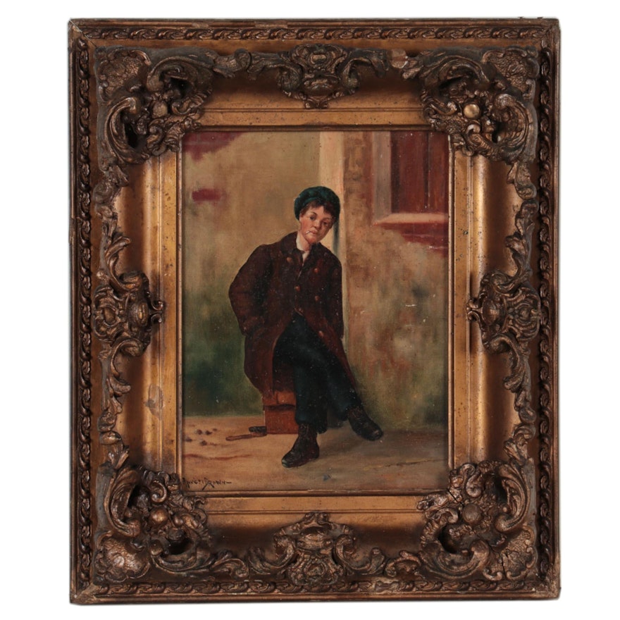 Oil Painting of a Figure Smoking, 20th Century
