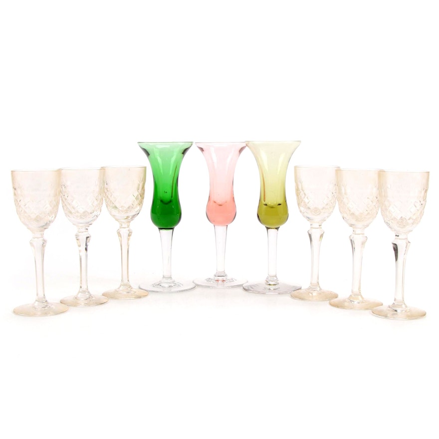 Bayel "Bordeaux" Crystal, and Other Colored Glass Cordial Glasses