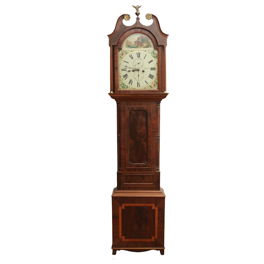 Scottish G. Brown Alyth Mahogany Longcase Clock with Hand-Painted Face, 19th C.