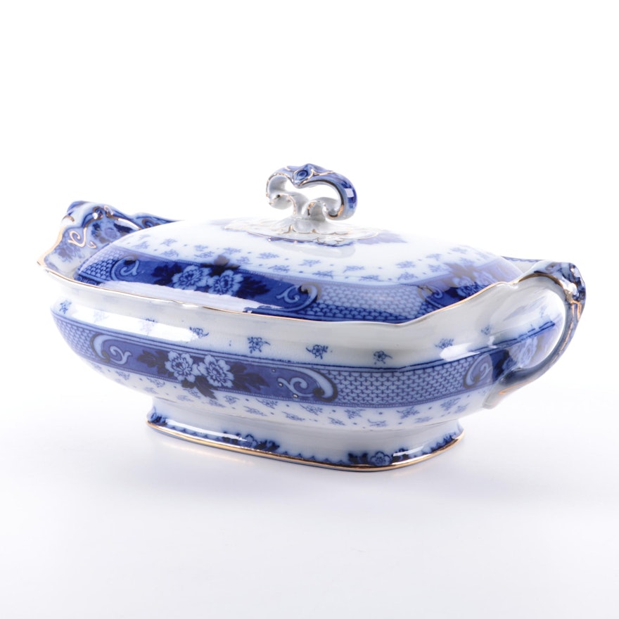 Ford & Sons "Weir" Blue and White Earthenware Lidded Serving Dish, 1908–1938