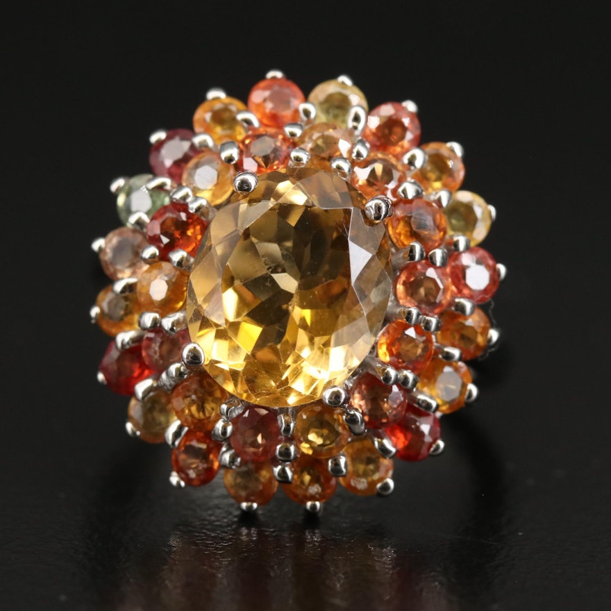 Sterling Silver Citrine and Sapphire Ring