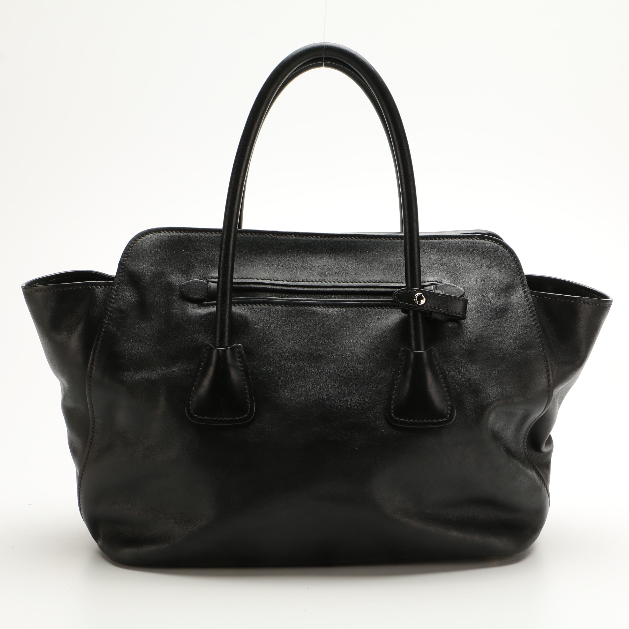Prada Black Leather Two-Way Tote Bag