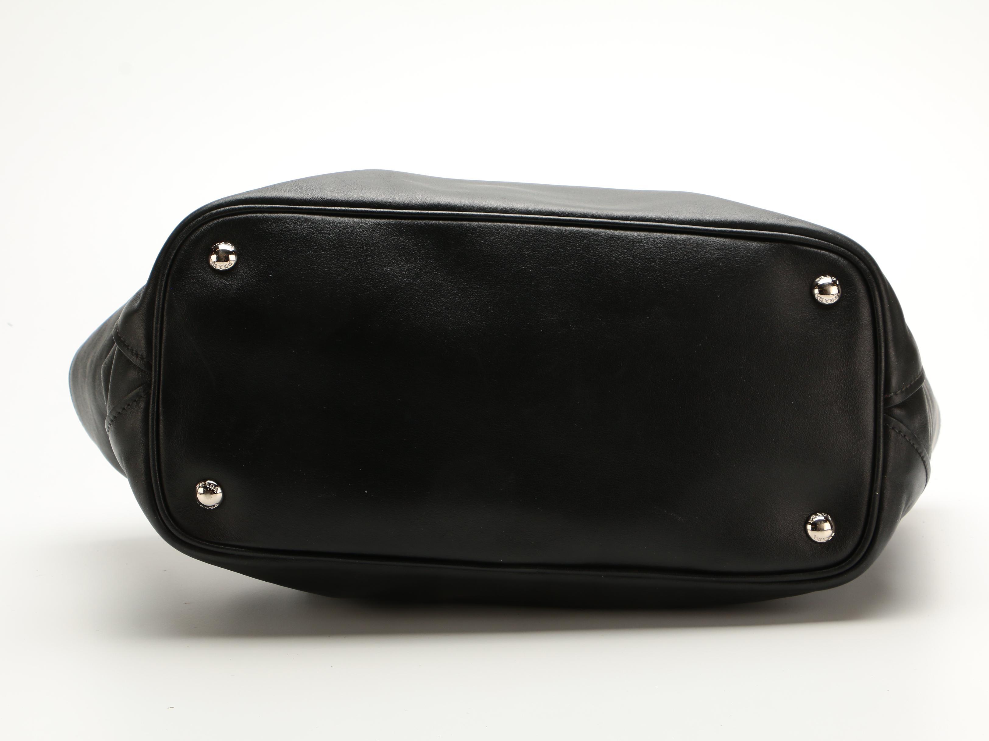 Prada Black Leather Two-Way Tote Bag