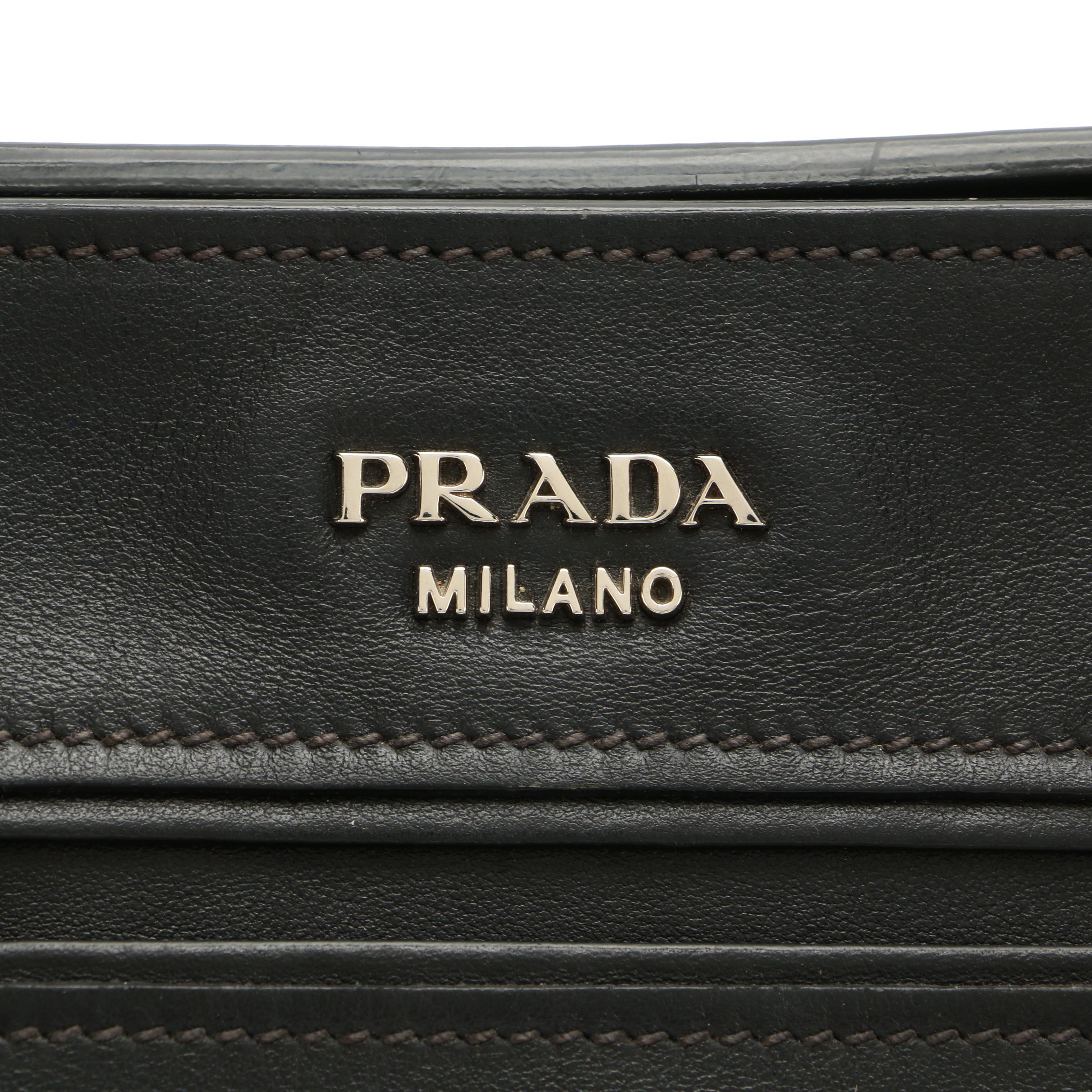 Prada Black Leather Two-Way Tote Bag
