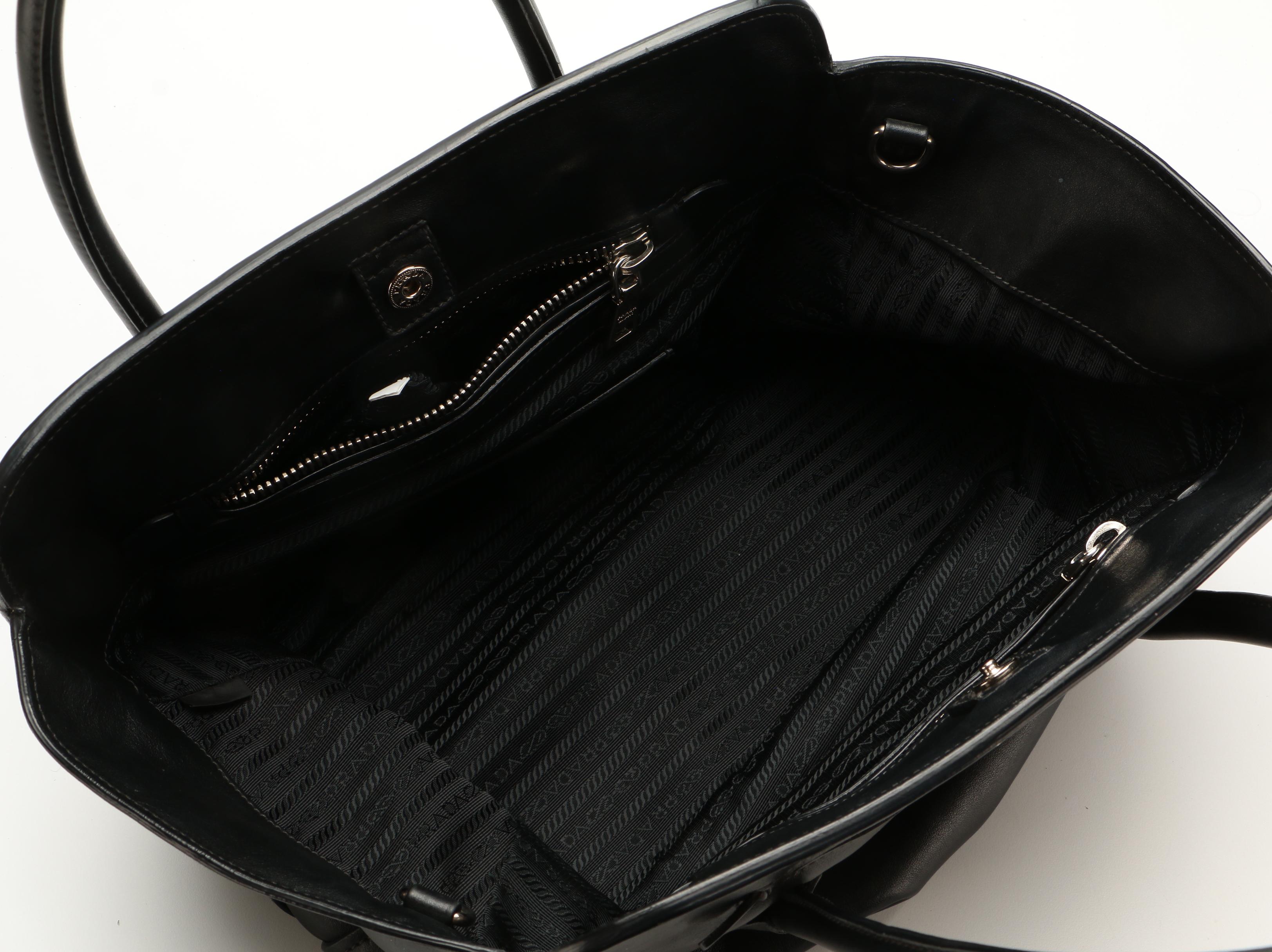 Prada Black Leather Two-Way Tote Bag