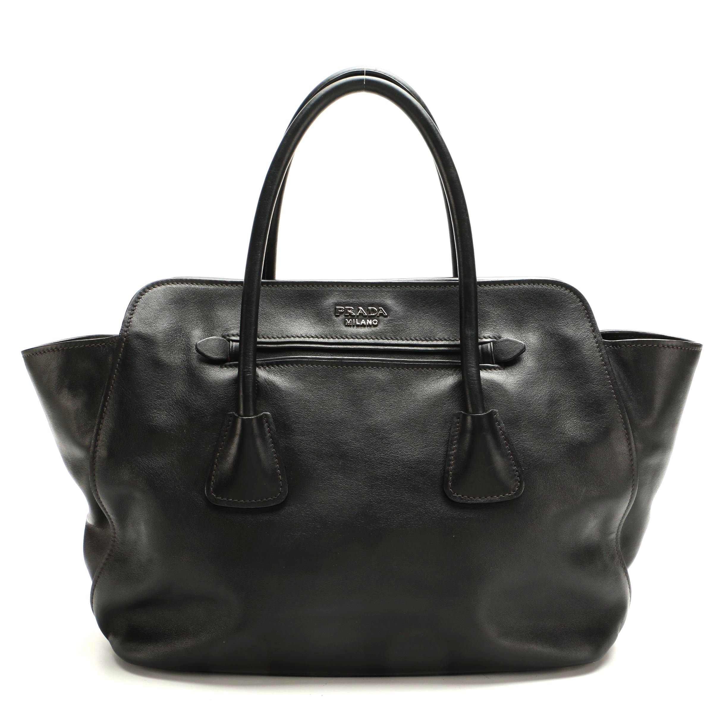 Prada Black Leather Two-Way Tote Bag