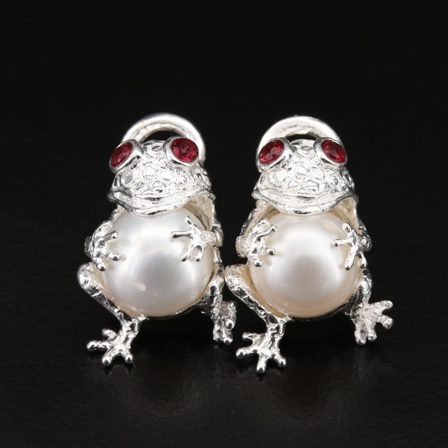 Sterling Frog Earrings with Pearl and Garnet