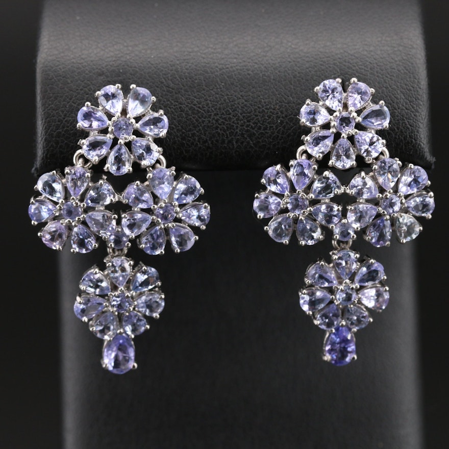 Sterling Tanzanite Floral Earrings