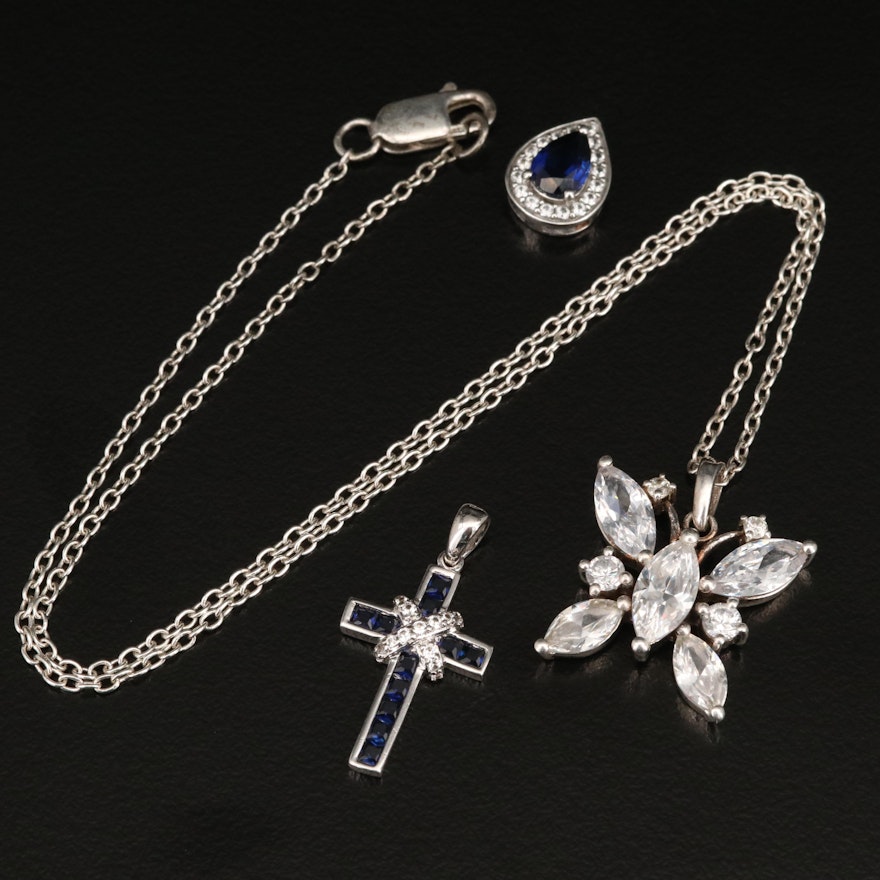 Sterling Pendant and Necklace Including Topaz, Sapphire and Cubic Zirconia