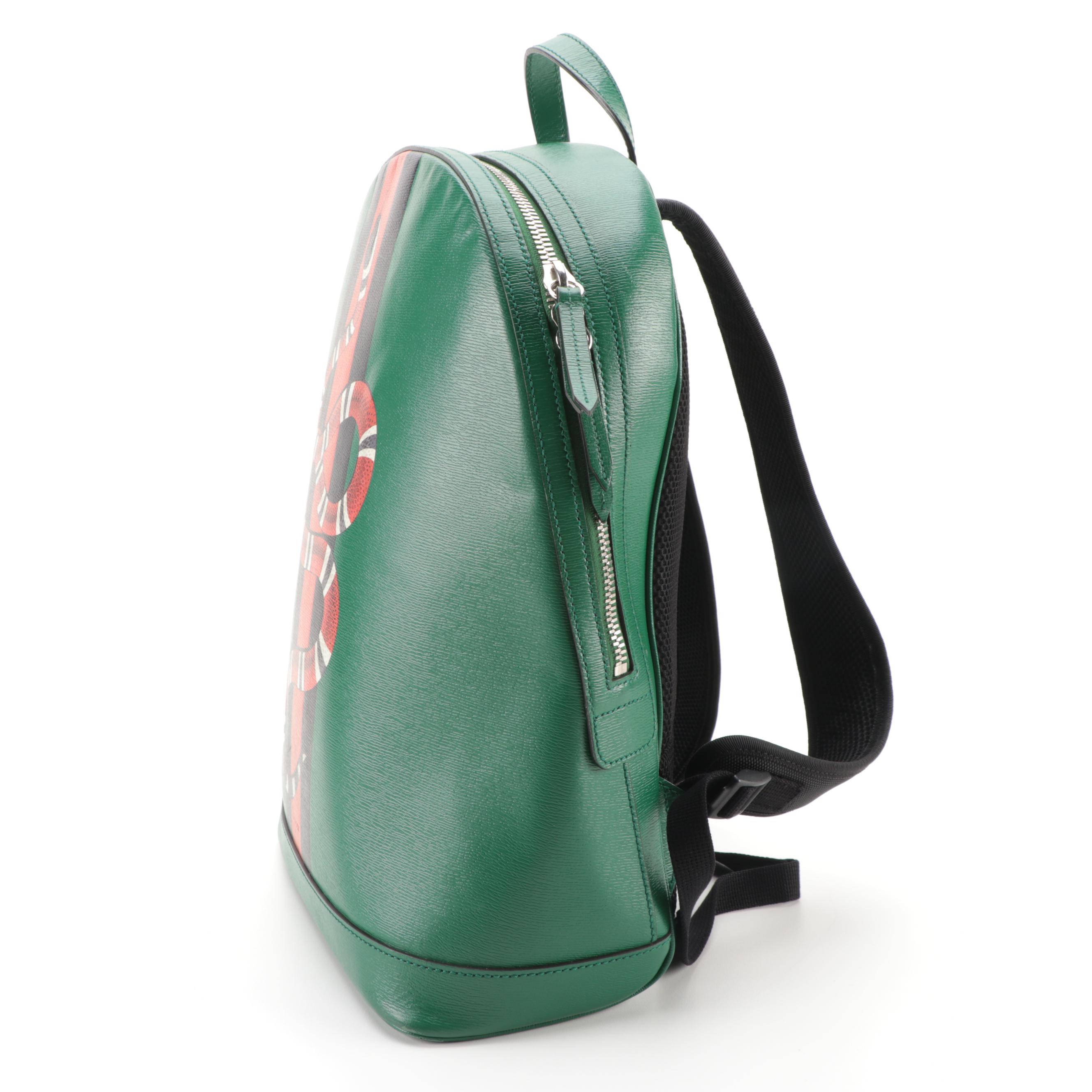 Gucci Web and Kingsnake Backpack in Grained Leather