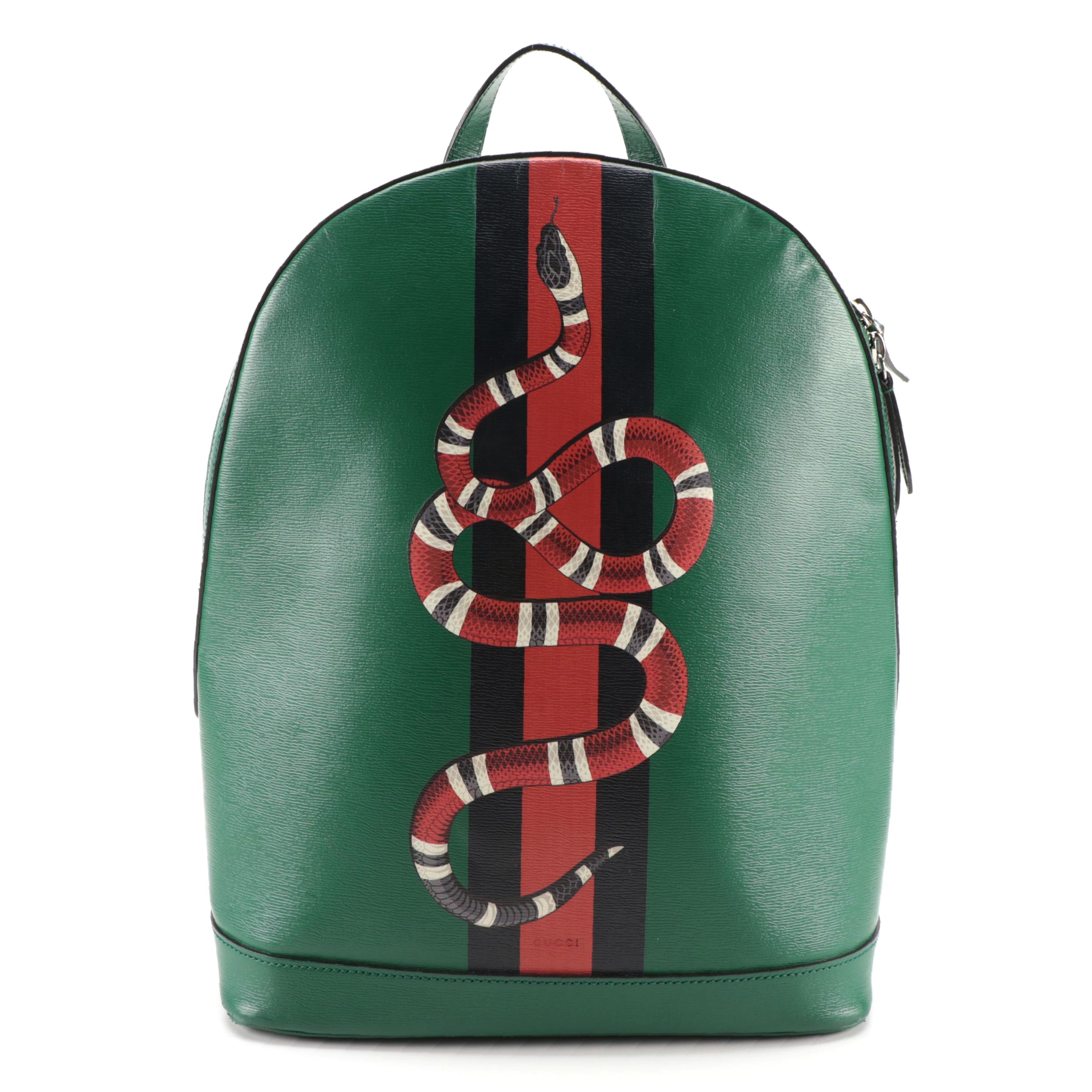 Gucci Web and Kingsnake Backpack in Grained Leather