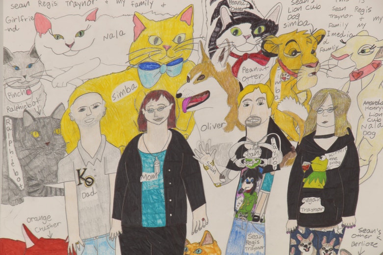 Sean Traynor Family Portrait Outsider Art Mixed Media Drawing