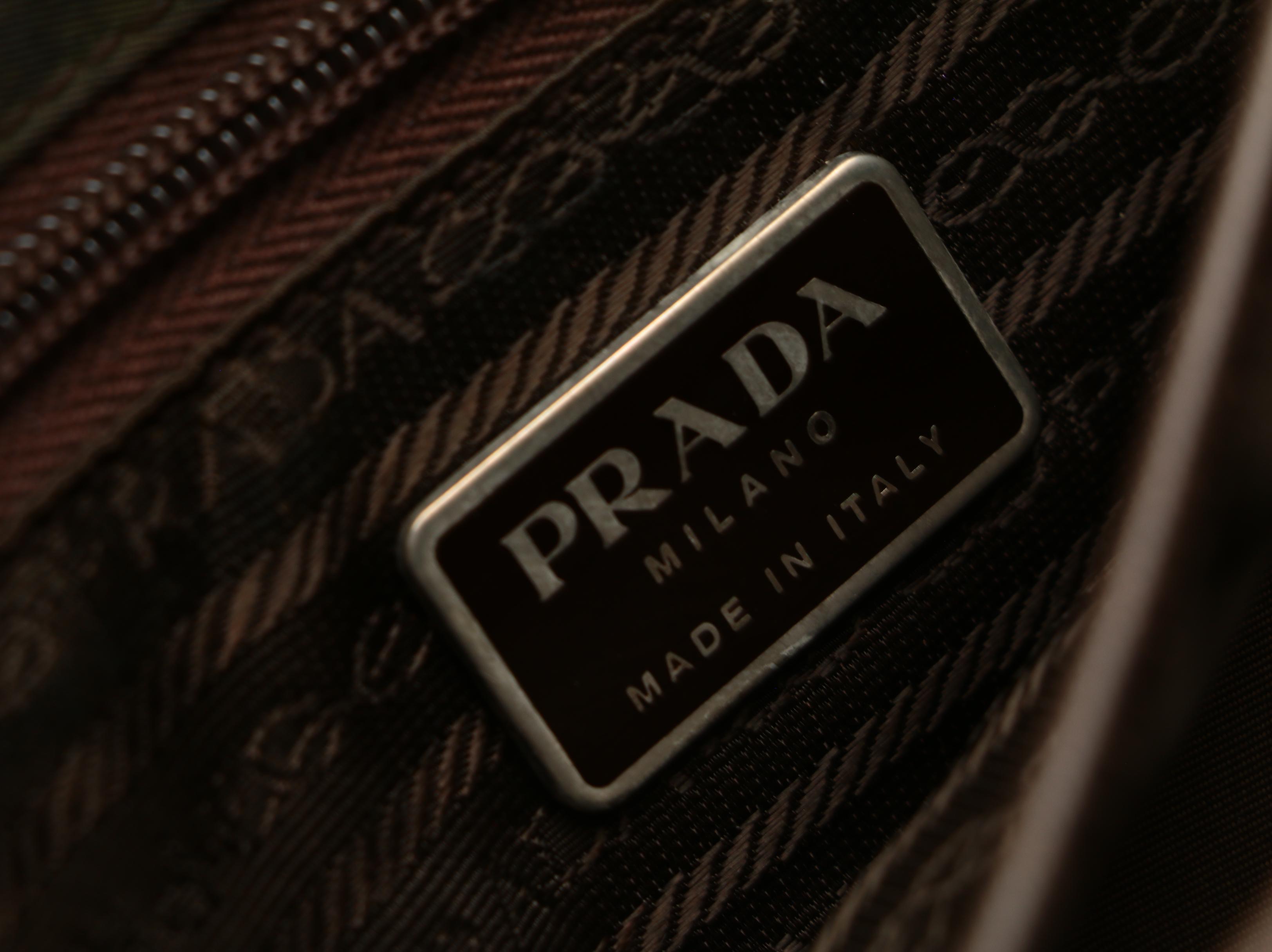 Prada Messenger Bag in Dark Olive Green Tessuto Nylon and Brown Saffiano Leather