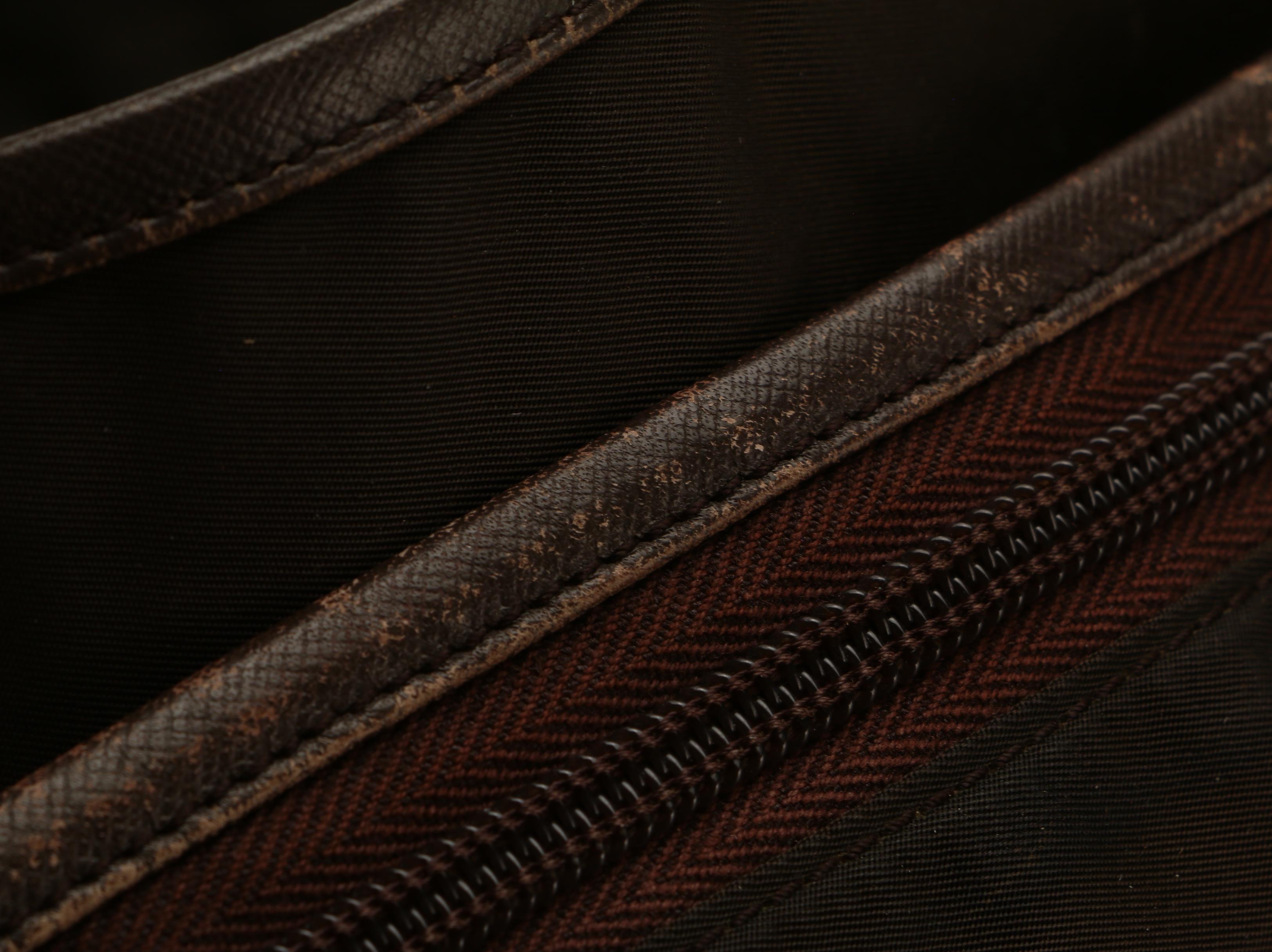 Prada Messenger Bag in Dark Olive Green Tessuto Nylon and Brown Saffiano Leather