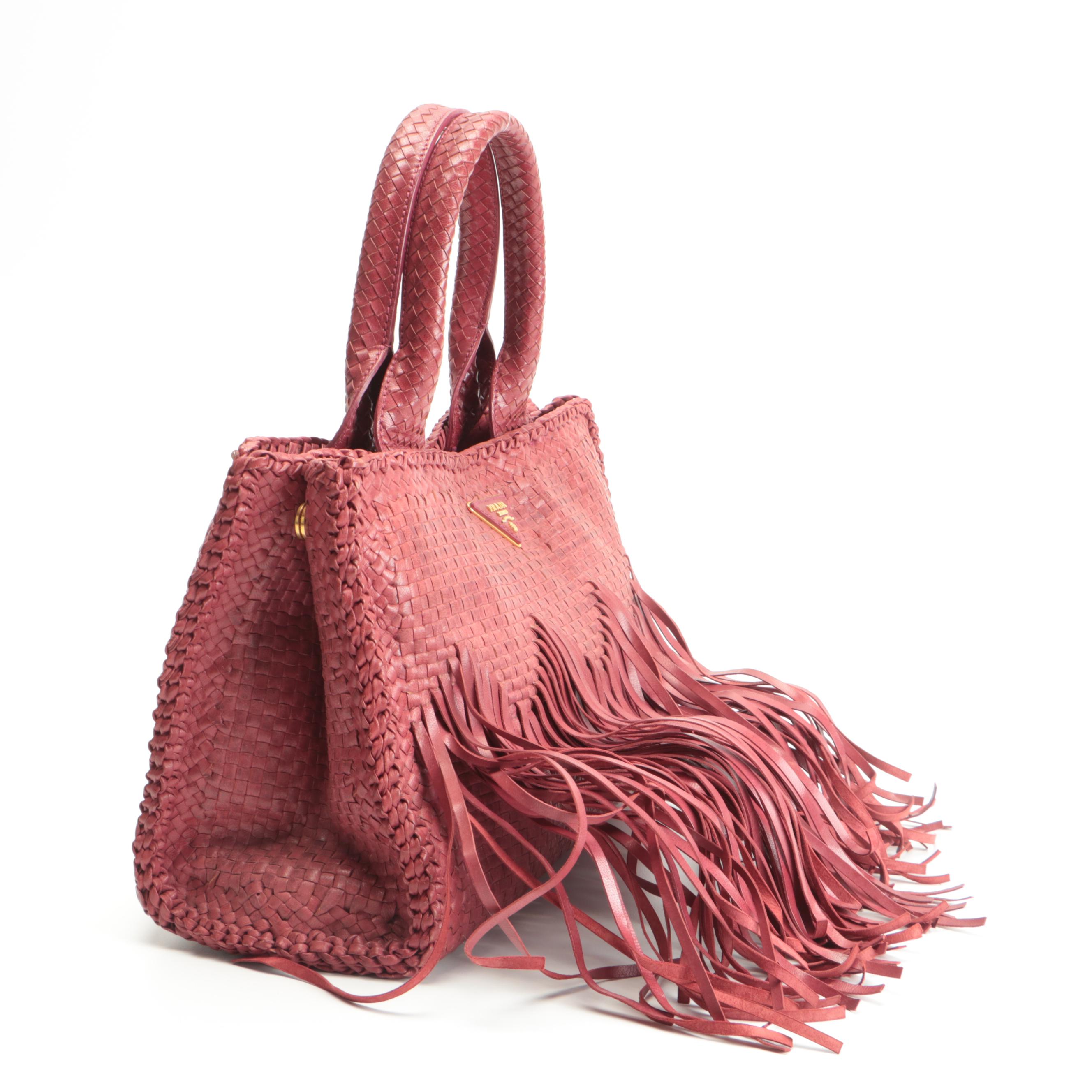 Prada Fringe Two-Way Satchel in Red Intecciato Leather