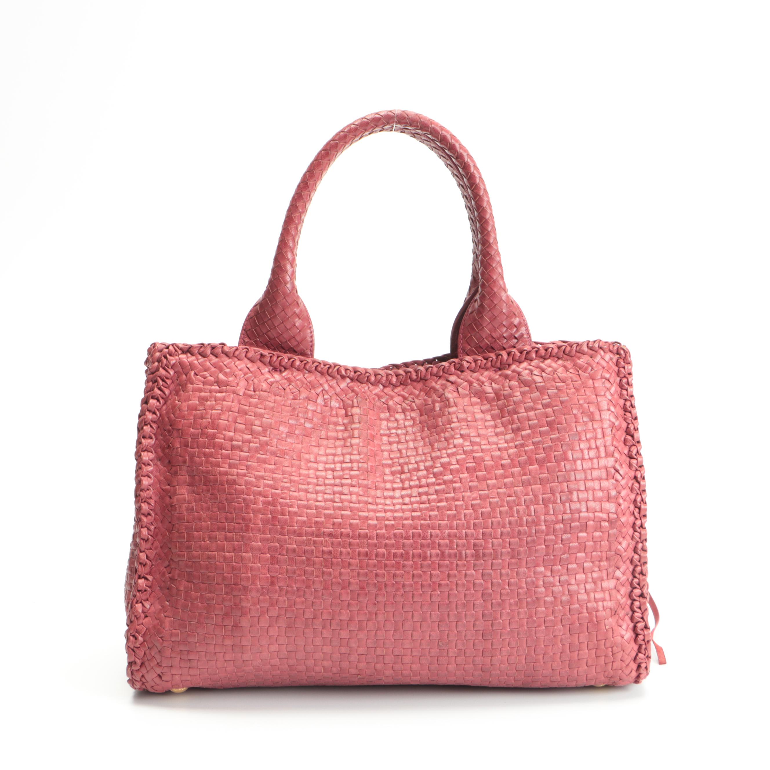 Prada Fringe Two-Way Satchel in Red Intecciato Leather