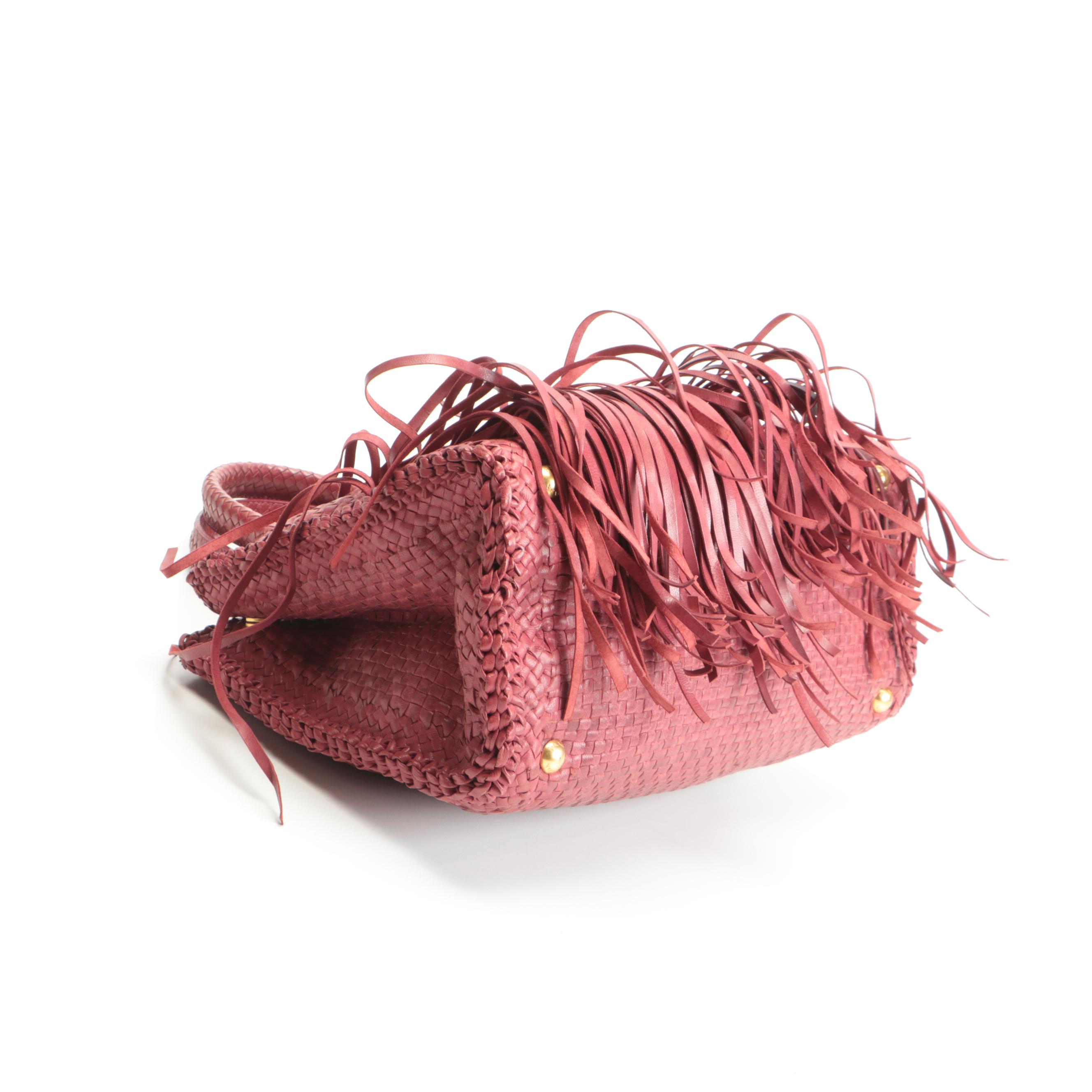 Prada Fringe Two-Way Satchel in Red Intecciato Leather