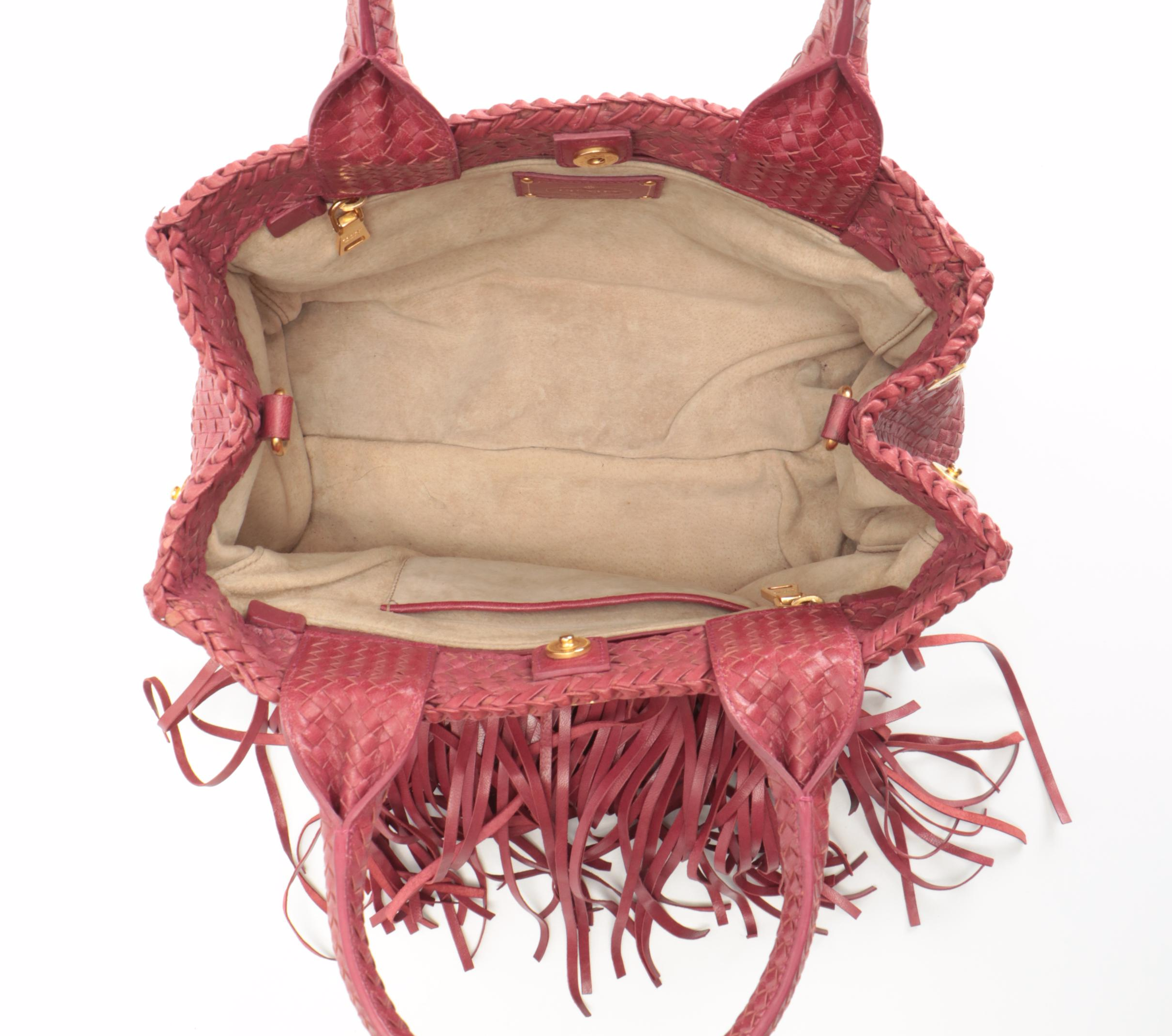 Prada Fringe Two-Way Satchel in Red Intecciato Leather