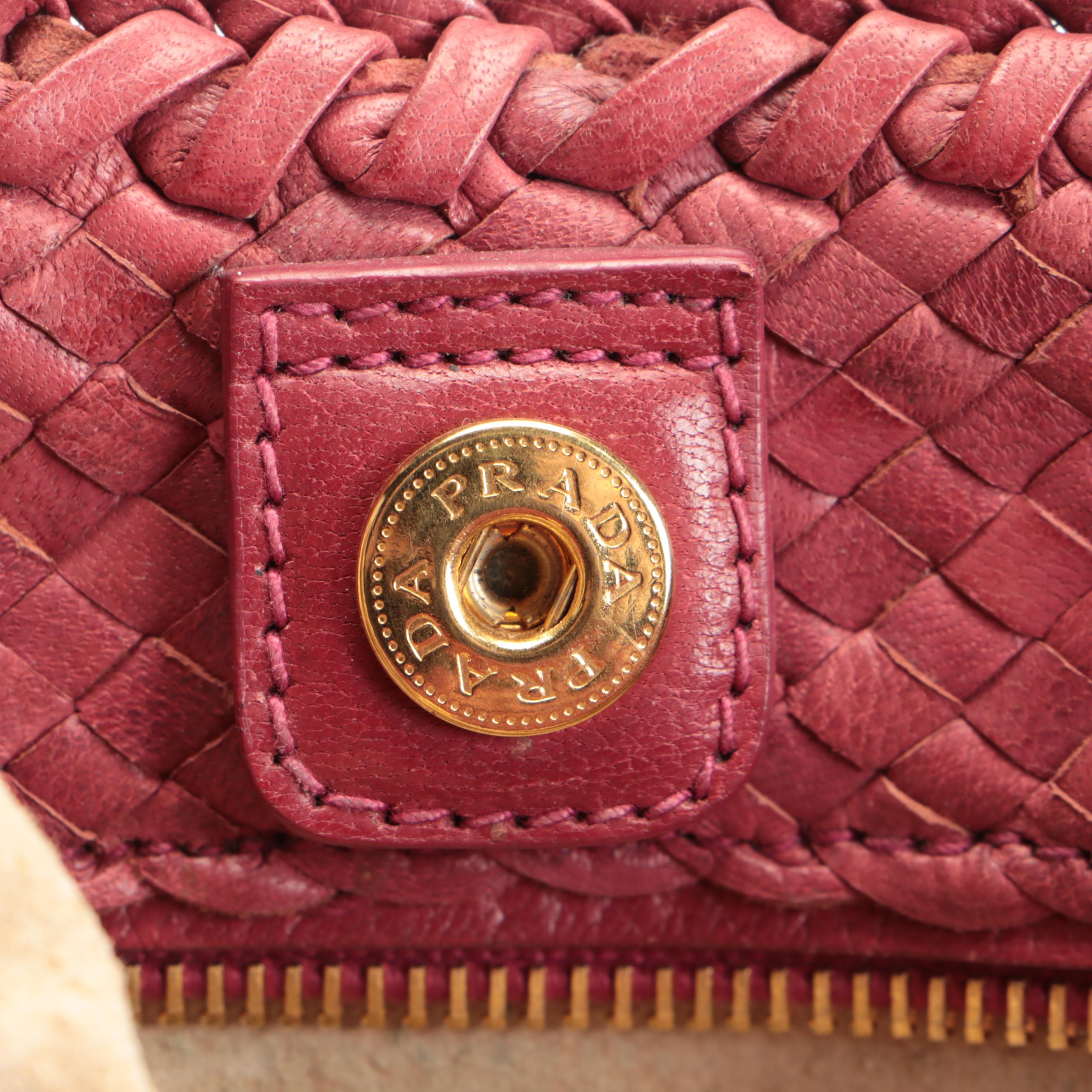 Prada Fringe Two-Way Satchel in Red Intecciato Leather