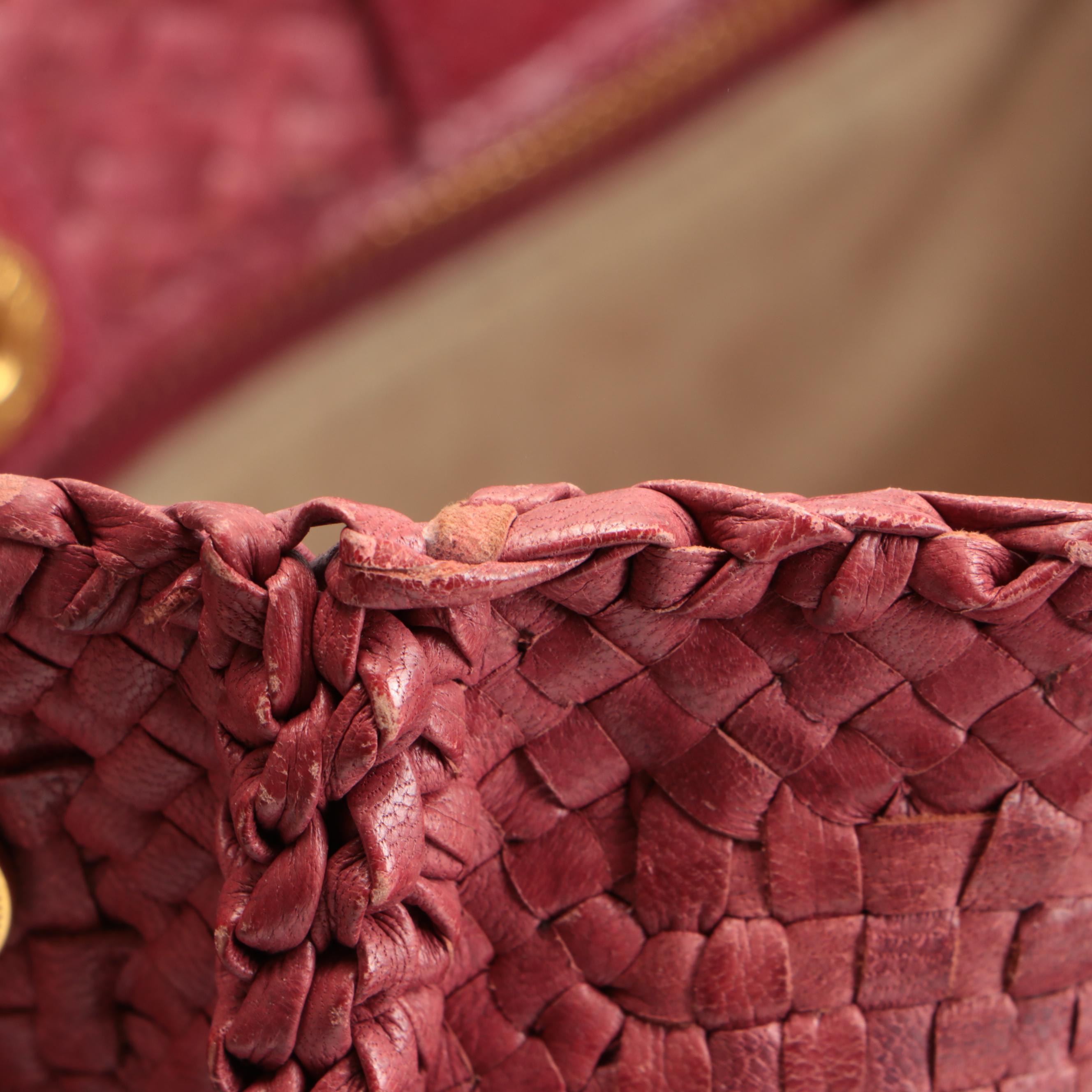 Prada Fringe Two-Way Satchel in Red Intecciato Leather