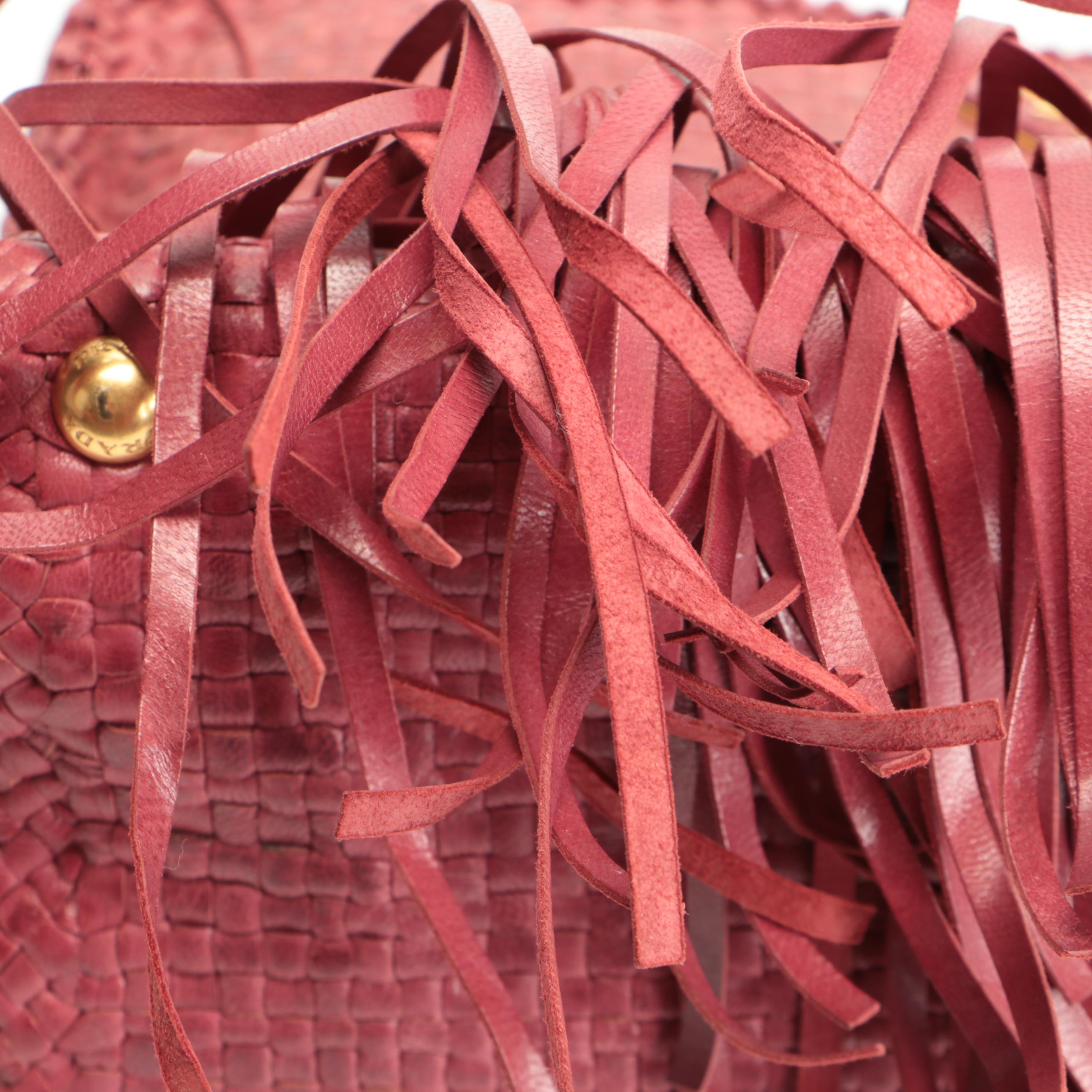 Prada Fringe Two-Way Satchel in Red Intecciato Leather
