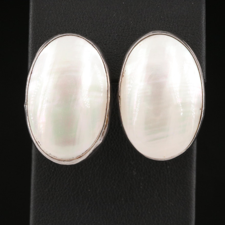 Gilo and Grace Nakai Navajo Diné Sterling Silver Mabé Pearl Earrings