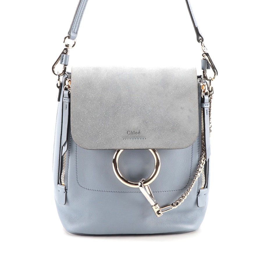 Chloé Light Blue Leather and Suede Backpack Purse