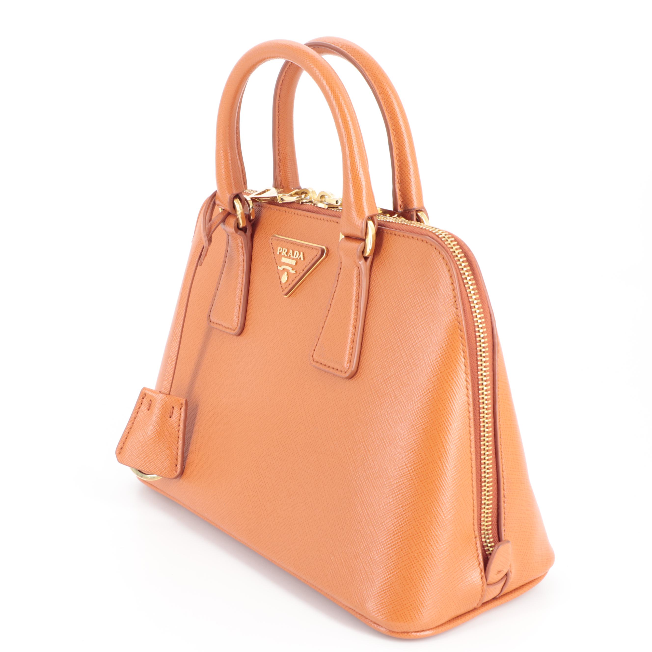 Prada Small Promenade Two-Way Bag in Orange Saffiano Leather